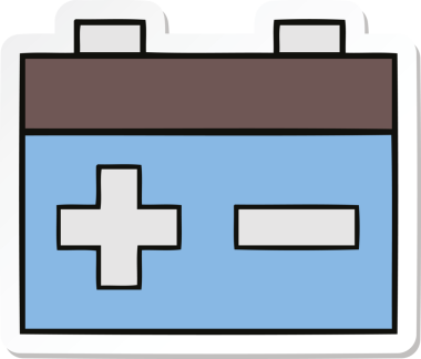 Bir insan tarafından çizilmiş şirin bir araba aküsünün çıkartması.