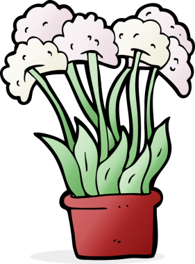 Bir insan tarafından çizilmiş saksıdaki karikatür çiçekleri