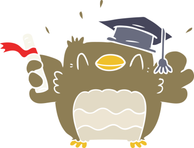 Bir insan tarafından çizilmiş düz renk çizgi film baykuşu mezunu