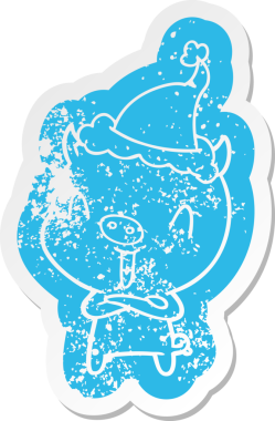 Mutlu çizgi film, insan tarafından çizilmiş Noel Baba şapkası takan bir domuzun sıkıntılı çıkartması.