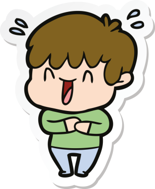 Bir insan tarafından çizilmiş, gülen bir çocuğun çıkartması.