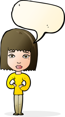 Bir insan tarafından çizilmiş bir konuşma balonuyla kendini gösteren karikatür kadın.