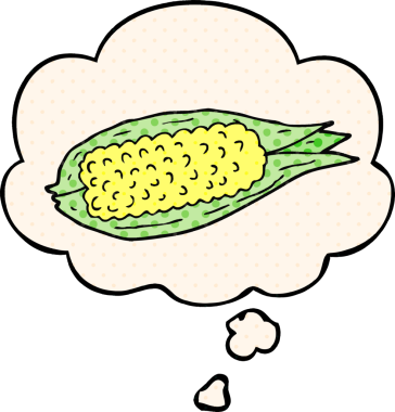 Bir insan tarafından çizilmiş, düşünce baloncuklu çizgi roman mısırı.