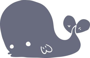 Bir insan tarafından çizilmiş düz renkli çizgi film balinası