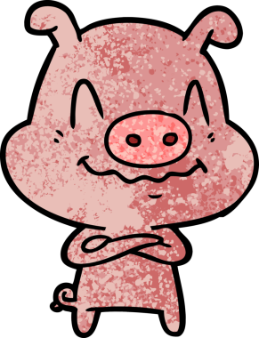 Bir insan tarafından çizilmiş sinirli çizgi film domuzu.