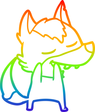 Gökkuşağı gradyan çizgi çizimi bir insan tarafından çizilmiş gülen bir kurt çizgi.