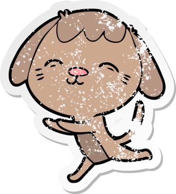 Bir insan tarafından çizilmiş mutlu çizgi film köpeğinin sıkıntılı çıkartması.