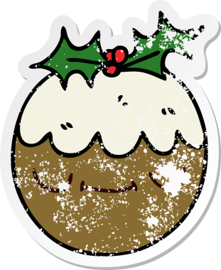 Bir insan tarafından çizilmiş garip bir el çizimi Noel pudinginin sıkıntılı çıkartması.