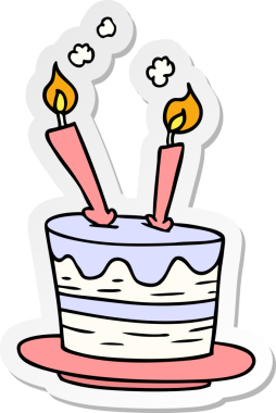 Bir insan tarafından çizilmiş doğum günü pastasının el çizimi karikatürü.
