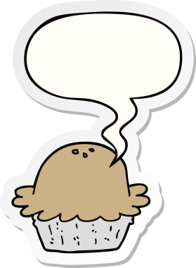 Bir insan tarafından çizilmiş baloncuk çıkartmalı çizgi film pastası.