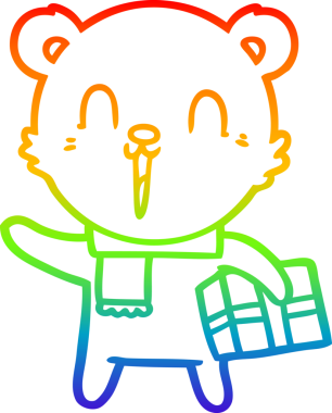 Mutlu bir çizgi film ayısının çizdiği gökkuşağı gradyanı bir insan tarafından çizilmiş.