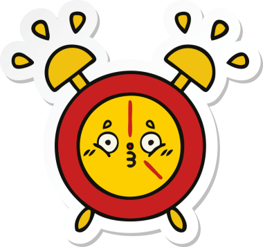 Bir insan tarafından çizilmiş şirin bir çizgi film çalar saatinin çıkartması.