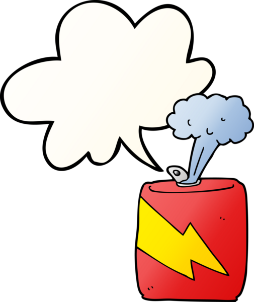 bir insan tarafından çizilmiş, konuşma baloncuklu karikatür soda kutusu.