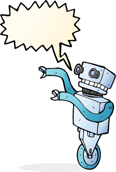 Bir insan tarafından çizilmiş konuşma balonlu komik robot.