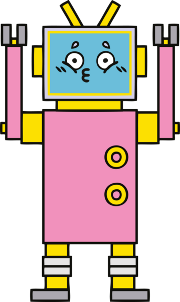 Bir insan tarafından çizilmiş sevimli bir robot karikatürü.