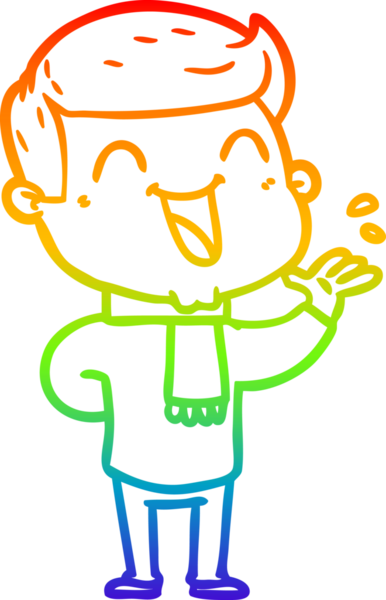 Gökkuşağı gradyan çizgi çizimi bir insan tarafından çizilmiş gülen bir karikatür adam