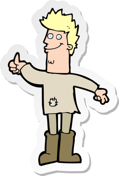 Bir insan tarafından çizilmiş paçavralar içinde pozitif düşünen bir adamın çıkartması.