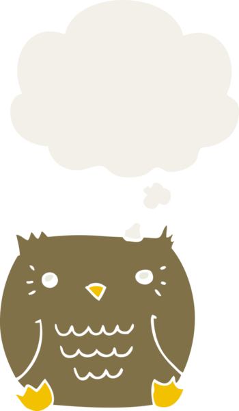 bir insan tarafından çizilmiş düşünce baloncuğu olan çizgi film baykuşu