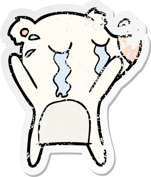 Bir insan tarafından çizilmiş ağlayan kutup ayısı karikatürünün sıkıntılı çıkartması