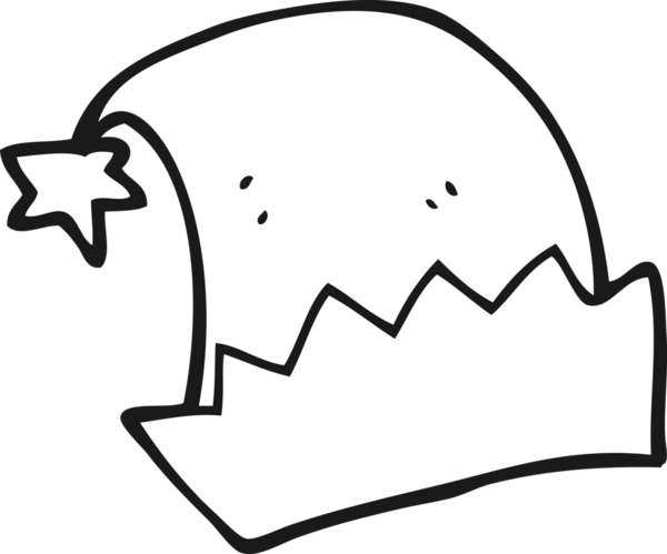 Bir insan tarafından çizilmiş siyah beyaz çizgi film Noel Baba şapkası