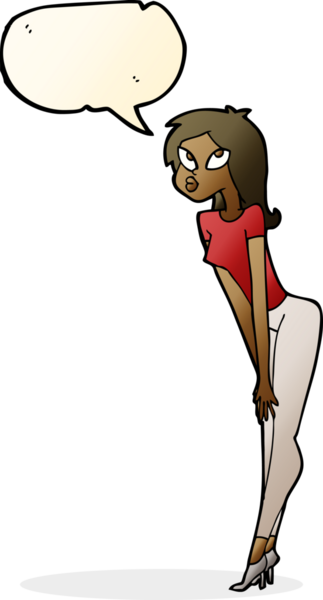 Bir insan tarafından çizilmiş konuşma balonu olan çekici bir kız.