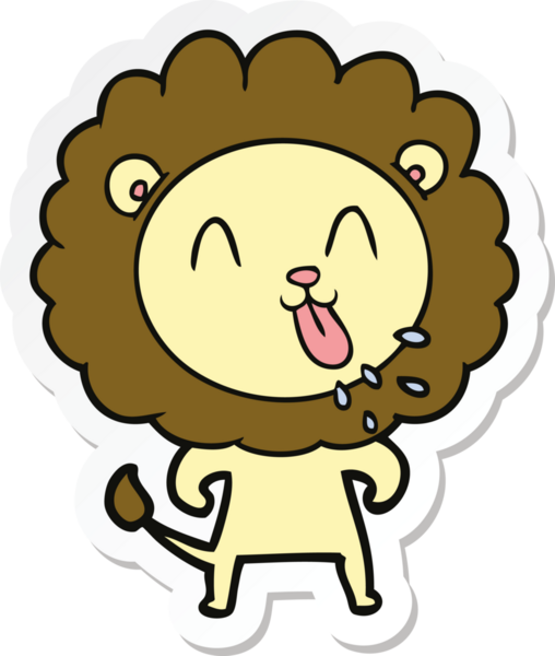 Bir insan tarafından çizilmiş mutlu bir aslanın çıkartması.