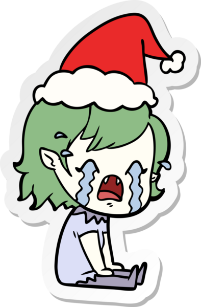 Ağlayan vampir bir kızın insan tarafından çizilmiş Noel Baba şapkası giydiği el yazısı.