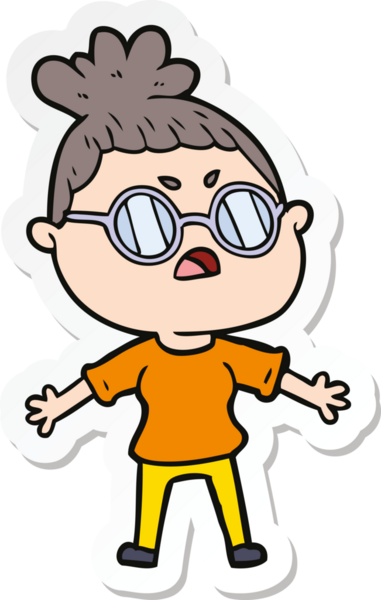 Çizgi film çıkartması. Bir insan tarafından çizilmiş rahatsız bir kadın.