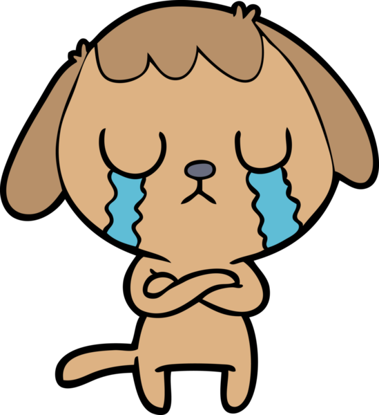 Bir insan tarafından çizilmiş şirin bir çizgi film köpeği ağlıyor.