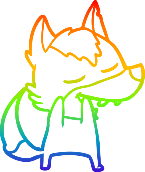 Gökkuşağı gradyan çizgi çizimi bir insan tarafından çizilmiş gülen bir kurt çizgi.