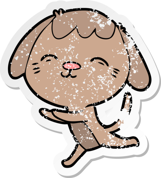 Bir insan tarafından çizilmiş mutlu çizgi film köpeğinin sıkıntılı çıkartması.