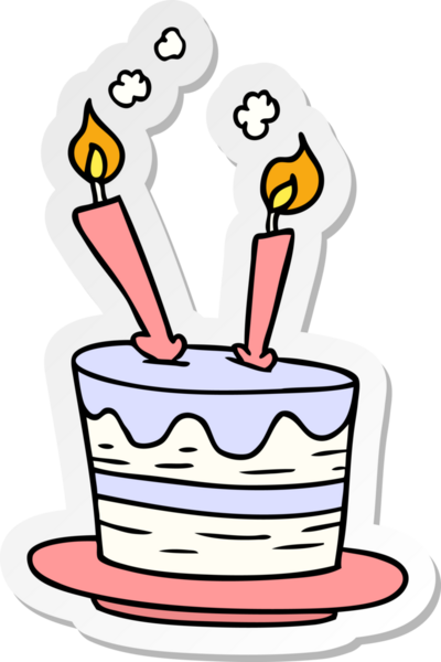 Bir insan tarafından çizilmiş doğum günü pastasının el çizimi karikatürü.