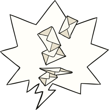 bir insan tarafından çizilen konuşma baloncuğuyla düşen karikatür zarfları