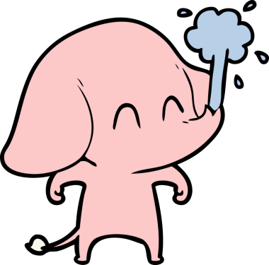 Bir insan tarafından çizilmiş su püskürten sevimli bir fil.