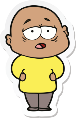 Bir insan tarafından çizilmiş, yorgun, kel bir adamın çıkartması.