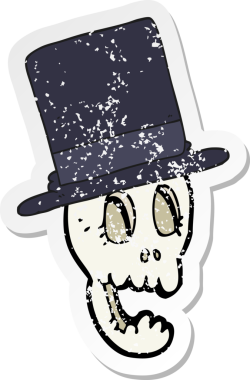 Bir insan tarafından çizilmiş silindir şapkalı bir kafatası çıkartması.