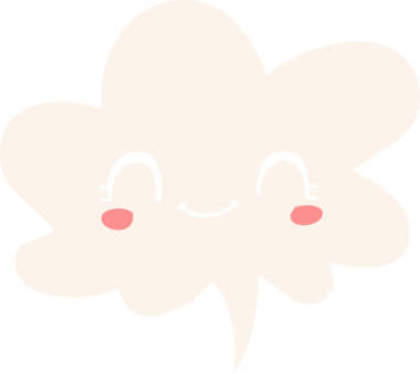 Bir insan tarafından çizilmiş, konuşma baloncuklu şirin çizgi film suratı.