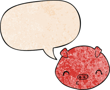 Bir insan tarafından çizilmiş eski moda konuşma baloncuklu çizgi film domuzu.