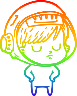 Gökkuşağı gradyan çizgi çizimi bir insan tarafından çizilmiş astronot bir kadın.