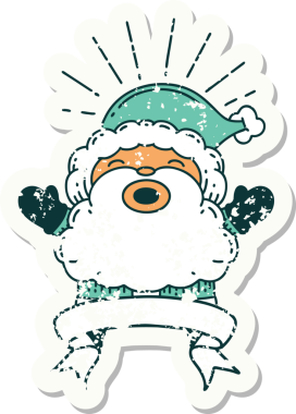 Bir insan tarafından çizilmiş eski bir dövme stili Noel Baba karakterinin eski çıkartması.