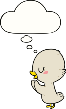 Bir insan tarafından çizilmiş düşünce balonlu ördek yavrusu.