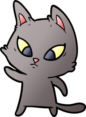 Bir insan tarafından çizilmiş kafası karışmış çizgi film kedisi.