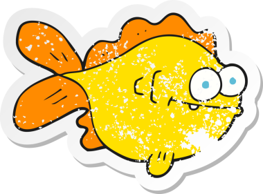 Bir insan tarafından çizilmiş karikatür balığının geriletilmiş çıkartması.