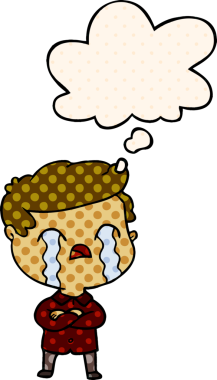 Çizgi roman tarzında bir insan tarafından çizilmiş düşünce balonuyla ağlayan bir çizgi film adamı.