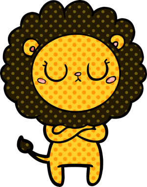 Bir insan tarafından çizilmiş çizgi film aslanı.