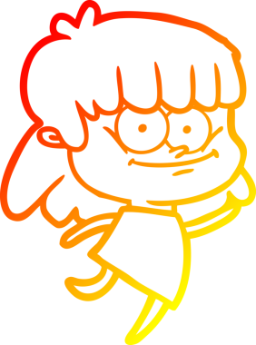 Bir insan tarafından çizilmiş gülümseyen çizgi film kızı çizimi.