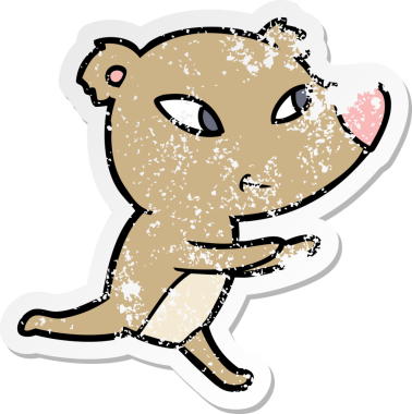 Bir insan tarafından çizilmiş şirin bir ayının sıkıntılı çıkartması.