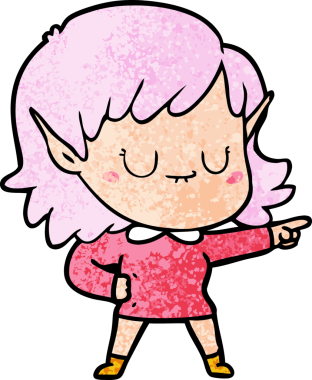 Bir insan tarafından çizilmiş mutlu elf kızı.