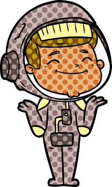 Bir insan tarafından çizilmiş mutlu astronot çizgi filmi.