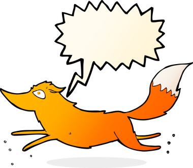 bir insan tarafından çizilmiş konuşma balonuyla koşan tilki çizgi filmi